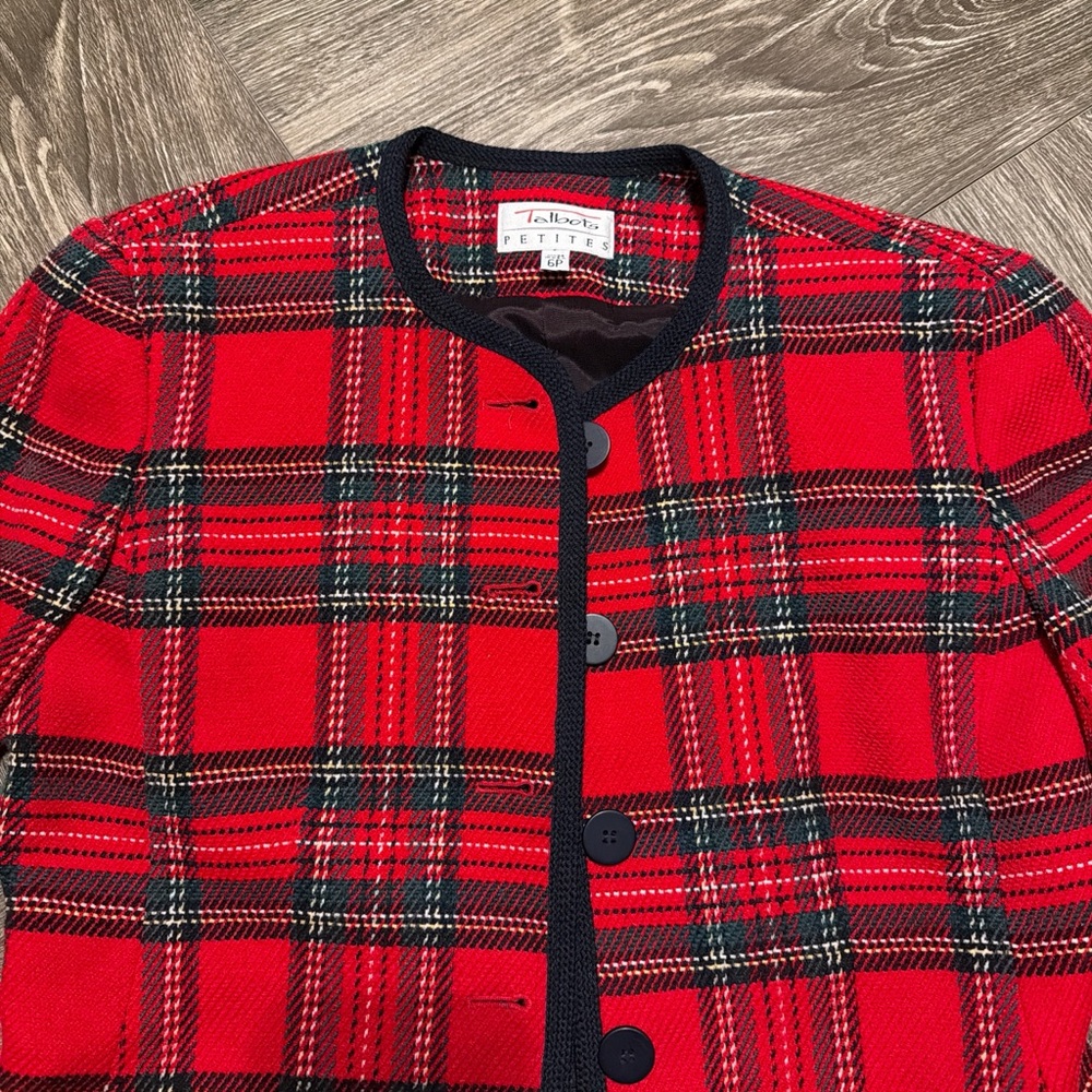 Red Plaid Button-Up Jacket - Talbots - image 2